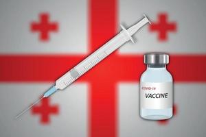 seringue et flacon de vaccin sur fond flou avec drapeau de la géorgie vecteur