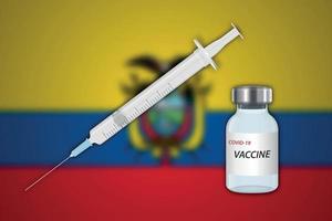 seringue et flacon de vaccin sur fond flou avec le drapeau de l'équateur vecteur