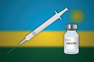 seringue et flacon de vaccin sur fond flou avec le drapeau du rwanda, vecteur