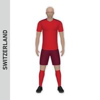 Maquette de joueur de football réaliste 3d. maillot de l'équipe de football suisse vecteur
