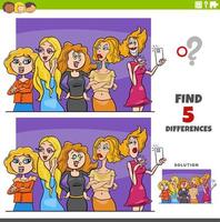 jeu éducatif des différences avec des personnages féminins comiques vecteur