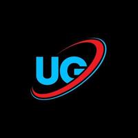 ug logo. ug conception. lettre ug bleu et rouge. création de logo de lettre ug. lettre initiale ug logo monogramme majuscule cercle lié. vecteur