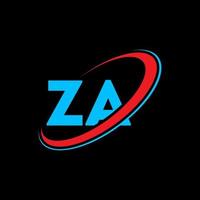 za logo. za conception. lettre za bleue et rouge. création de logo de lettre za. lettre initiale za logo monogramme majuscule cercle lié. vecteur