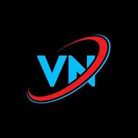 logo vn. vn conception. lettre vn bleue et rouge. création de logo de lettre vn. lettre initiale vn cercle lié logo monogramme majuscule. vecteur