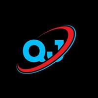 création de logo de lettre qj qj. lettre initiale qj cercle lié logo monogramme majuscule rouge et bleu. logo qj, conception qj. qj, qj vecteur