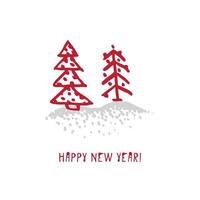 carte de noël et du nouvel an festive dessinée à la main avec arbre de symboles de vacances et inscription de voeux calligraphique vecteur
