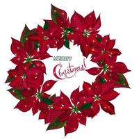 Couronne de Noël vintage avec poinsettia rouge isolé sur fond blanc vecteur