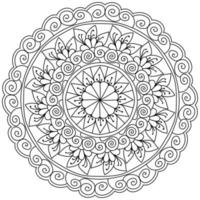 contour mandala avec fleurs et feuilles, page de livre de coloriage zen avec des motifs naturels vecteur