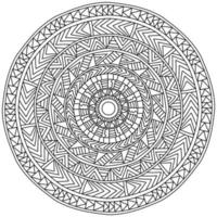 contour mandala avec des motifs linéaires de lignes droites et de triangles, page de coloriage méditative pour la conception vecteur