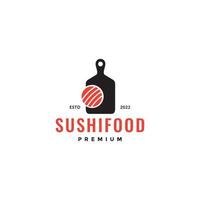 viande de poisson sushi avec création de logo de planche à découper vecteur