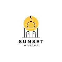 mosquée d'art de lignes avec création de logo au coucher du soleil vecteur