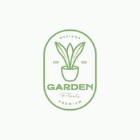création de logo d'insigne vintage de pot de plante décorative vecteur
