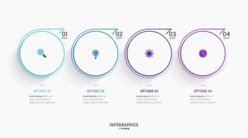 modèle de conception d'étiquettes infographiques vectorielles avec icônes et 4 options ou étapes. peut être utilisé pour le diagramme de processus, les présentations, la mise en page du flux de travail, la bannière, l'organigramme, le graphique d'informations. vecteur