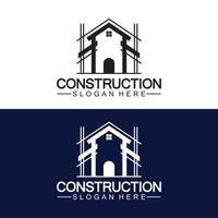 construction, réparation domiciliaire et création de logo de concept de construction, modèle de logo vectoriel de construction de maison