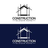 construction, réparation domiciliaire et création de logo de concept de construction, modèle de logo vectoriel de construction de maison