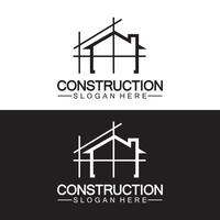 construction, réparation domiciliaire et création de logo de concept de construction, modèle de logo vectoriel de construction de maison