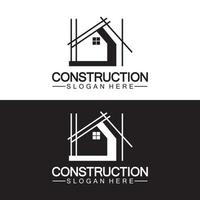 construction, réparation domiciliaire et création de logo de concept de construction, modèle de logo vectoriel de construction de maison
