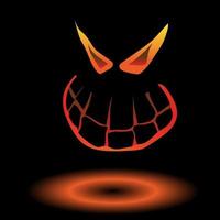 citrouille rougeoyante avec un sourire méchant. illustration vectorielle sur fond noir. style dessin animé, halloween vecteur