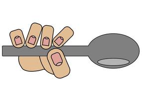 main tenant une cuillère à soupe, isolée sur fond blanc en style dessin animé en graphique vectoriel