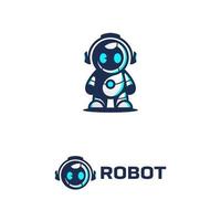 mascotte de personnage de robot mignon portant un logo d'illustration d'écouteurs vecteur