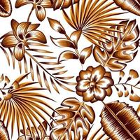 illustration de fleurs de jasmin de couleur vintage modèle sans couture avec feuilles de fougère de monstère tropicale abstraite et feuillage de bananiers dans un style de couleur monochromatique sur fond blanc. été. l'automne. tomber vecteur