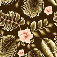beau motif floral rose tropical de couleur vintage sans couture avec des feuilles de palmier bananier monochromatiques vertes et un feuillage végétal sur fond de nuit. texture à la mode. fond fleuri. conception d'été vecteur
