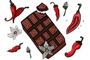 piments mexicains et chocolat vecteur