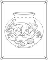 poisson mignon dans un réservoir d'aquarium adapté à l'illustration vectorielle de la page de coloriage pour enfants vecteur