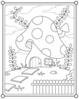 maison de champignon féerique adaptée à l'illustration vectorielle de la page de coloriage pour enfants vecteur