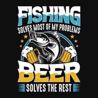 la pêche résout la plupart de mes problèmes la bière résout le reste - poisson, vecteur de chope de bière - modèle de conception de t-shirt de pêche