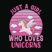 juste une fille qui aime les licornes - conception de t-shirt vectoriel pour les enfants, les filles et les amoureux des animaux
