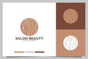 salon de beauté avec création de logo de visage de femme vecteur