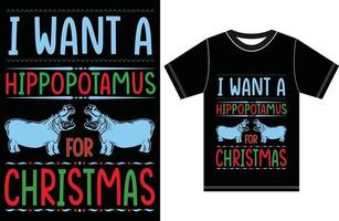 Je veux un hippopotame pour Noël. t-shirt noël. vecteur