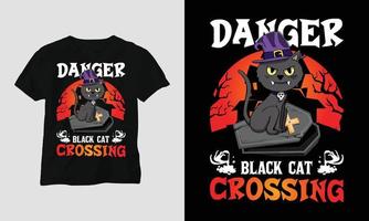 danger chat noir traversant - vecteur de t-shirt spécial halloween