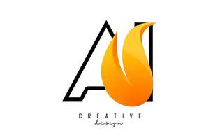 illustration vectorielle de contour des lettres abstraites ai ai avec des flammes de feu et un design swoosh orange. vecteur