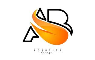 illustration vectorielle de contour des lettres abstraites ab ab avec des flammes de feu et un design swoosh orange. vecteur