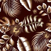 tendance motif abstrait harmonieux avec des feuilles de palmier monstère tropical monochromatique marron et un feuillage de bananier sur fond sombre. conception de vecteur. imprimé jungle. été exotique. papier peint intérieur. vecteur