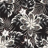 motif floral tropical abstrait vintage harmonieux à la mode avec des feuilles de palmier monstera et un feuillage de plantes sur fond de nuit. fond fleuri. tropiques exotiques. conception d'été. vecteur