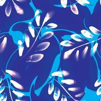 plantes tropicales laisse un motif sans couture sur fond abstrait. fond de vague bleue. motif de feuillage. motif naturel. papier peint tropical. motif exotique sans soudure avec des plantes tropicales. conception d'été vecteur