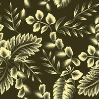 feuilles de fougères tropicales brillantes et feuilles de plantes motif sans couture sur fond sombre. texture d'impressions à la mode. composition vectorielle réaliste sans soudure, motif botanique tendance. été exotique vecteur