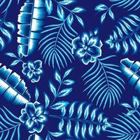 design botanique à la mode imprimé jungle dans des plantes à fleurs de jasmin de style couleur monochromatique bleu et motif sans couture de feuilles de palmier bananier. fond fleuri. tropique exotique. conception d'été. décor de papier peint vecteur