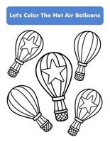 page de livre de coloriage de ballons à air chaud au format lettre. feuille de travail de coloriage pour enfants. élément vectoriel premium.