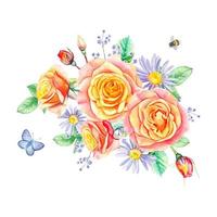 beau bouquet de roses pêche, carte aquarelle isolée vecteur