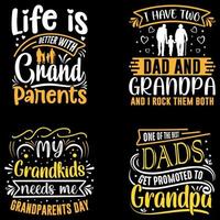 ensemble de conception de t-shirt de la fête des grands-parents, élément de typographie, silhouette des grands-parents, meilleur t-shirt de grand-père vecteur