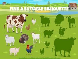 trouver le jeu de silhouette adapté, les animaux de la ferme vecteur