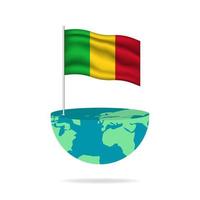 mât de drapeau du mali sur le globe. drapeau flottant dans le monde entier. édition facile et vecteur en groupes. illustration vectorielle de drapeau national sur fond blanc.