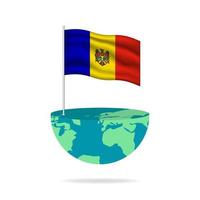 mât de drapeau de la moldavie sur le globe. drapeau flottant dans le monde entier. édition facile et vecteur en groupes. illustration vectorielle de drapeau national sur fond blanc.