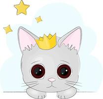 chat mignon avec couronne et étoiles vecteur