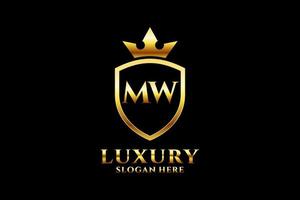 logo monogramme de luxe élégant initial mw ou modèle de badge avec volutes et couronne royale - parfait pour les projets de marque de luxe vecteur