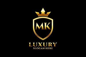 logo monogramme de luxe élégant initial mk ou modèle de badge avec volutes et couronne royale - parfait pour les projets de marque de luxe vecteur